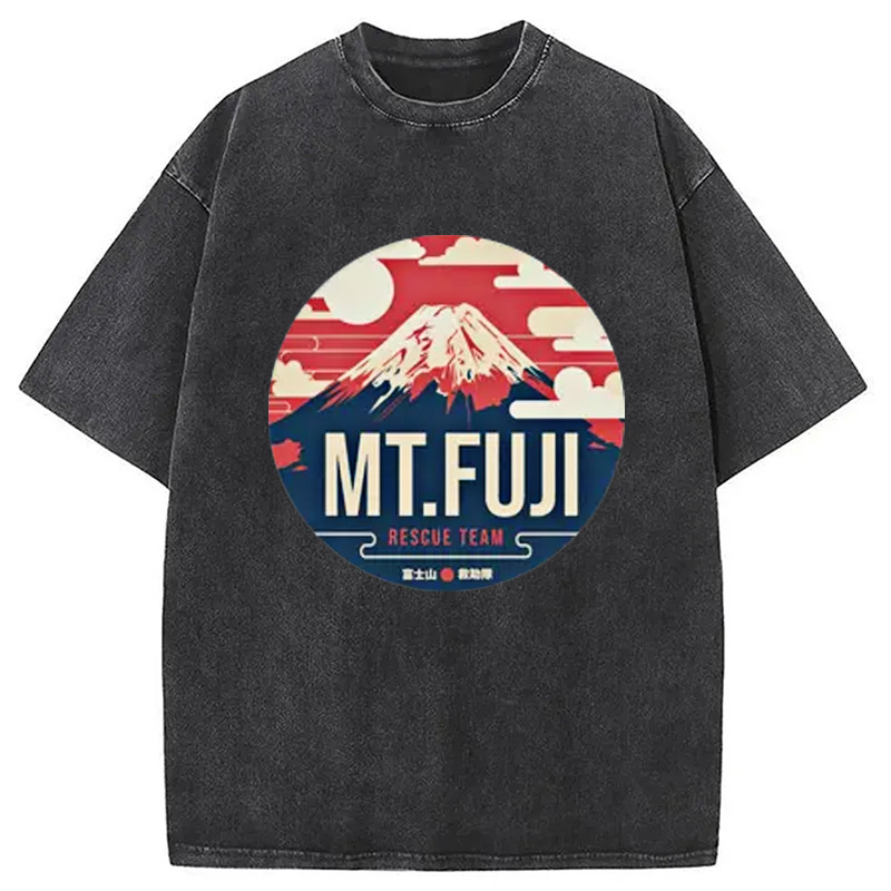 Japanese Mount Fuji Rescue Washed T-Shirt Retro Humor Graphic Top Gifts For Brother Japanese Mount Fuji Rescue Washed T-Shirt Retro Humor Graphic Top Gifts For Brother