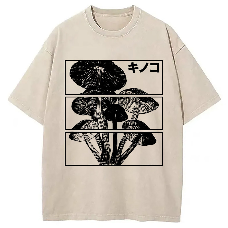 Japanese Mushrooms Washed T-Shirt Funny Graphic Gift For Friends Gifts For BFF