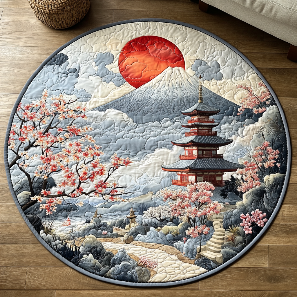 Japanese Pagoda Beauty Quilted Round Mat Foyer Christmas Decor Sunflower Throws
