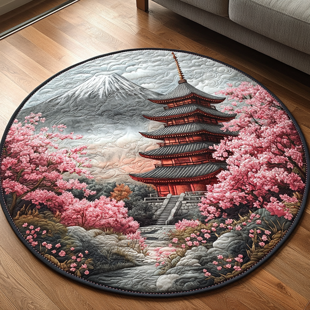 Japanese Pagoda Charm Quilted Round Mat Entry Way Ideas Sunflower Gifts For Friends