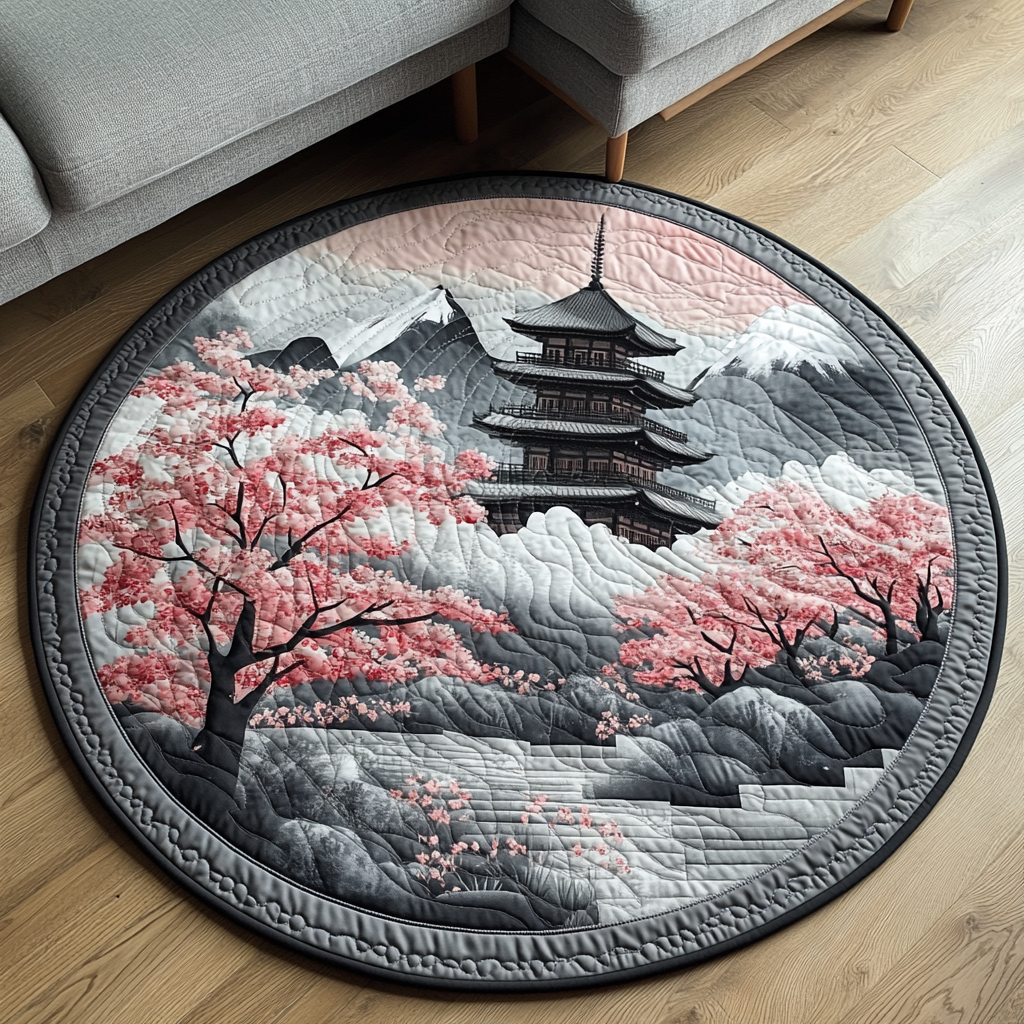 Japanese Pagoda Mist Quilted Round Mat Front Door Idea Sunflower Gifts For Her