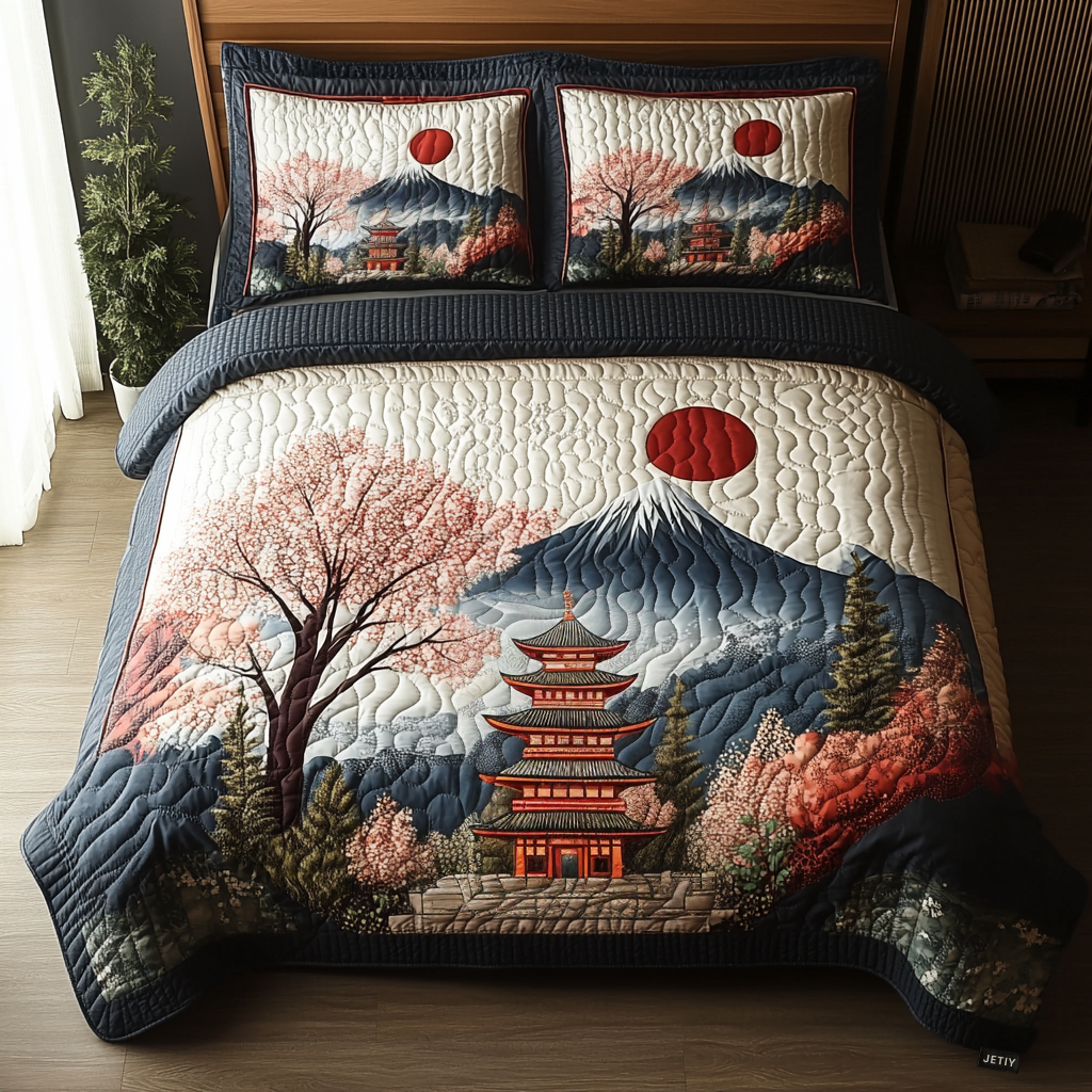 Japanese Pagoda Quilt Bedding Set Japanese Style Duvet Covers Best Gift for Mom Birthday