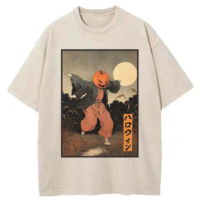 Japanese Pumpkin Monster Washed T-Shirt Trendy Everyday Casual Outfit Gifts For Her