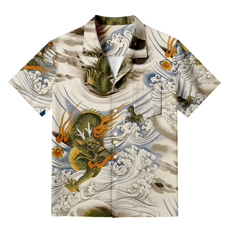 Japanese Rayon Dragon Hawaiian Shirt Japanese Inspired Design Gifts For Fantasy Lovers