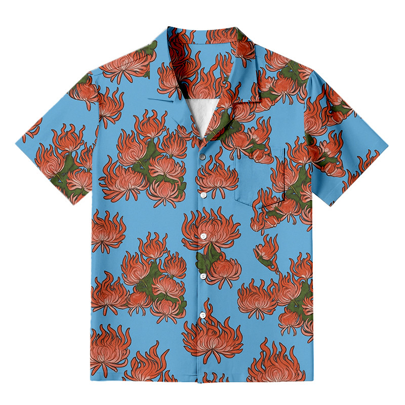 Japanese Red Chrysanthemum Hawaiian Shirt Flower Pattern Cool Gifts For Girlfriend