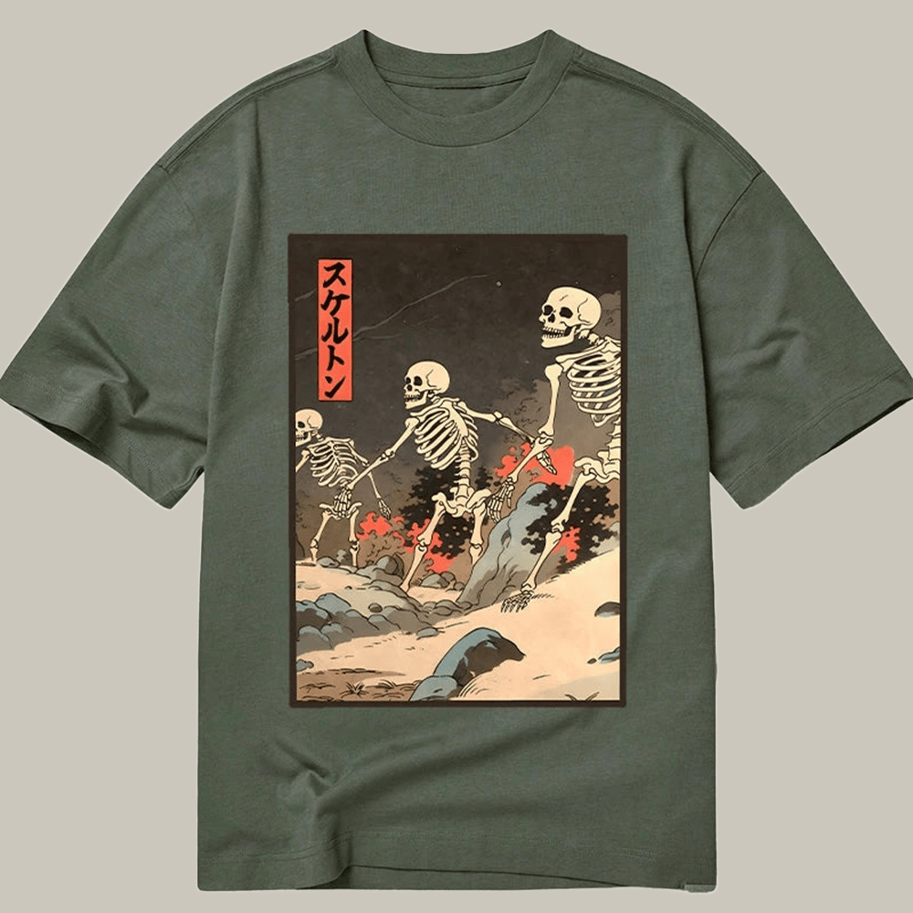 Japanese Rising Skeletons Classic T-Shirt Meme Shirt Skeleton Lover Presents