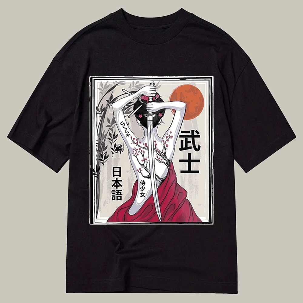 Japanese Samurai Culture Scenery Vintage Sakura Classic T-Shirt Japanese Art Shirt Gifts For Her