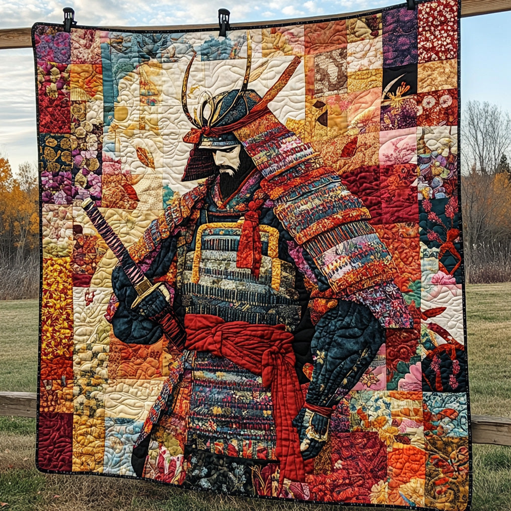 Japanese Samurai Floral Charm Quilted Blanket Bedroom Decor Patriotic Eagle Gifts For Adults