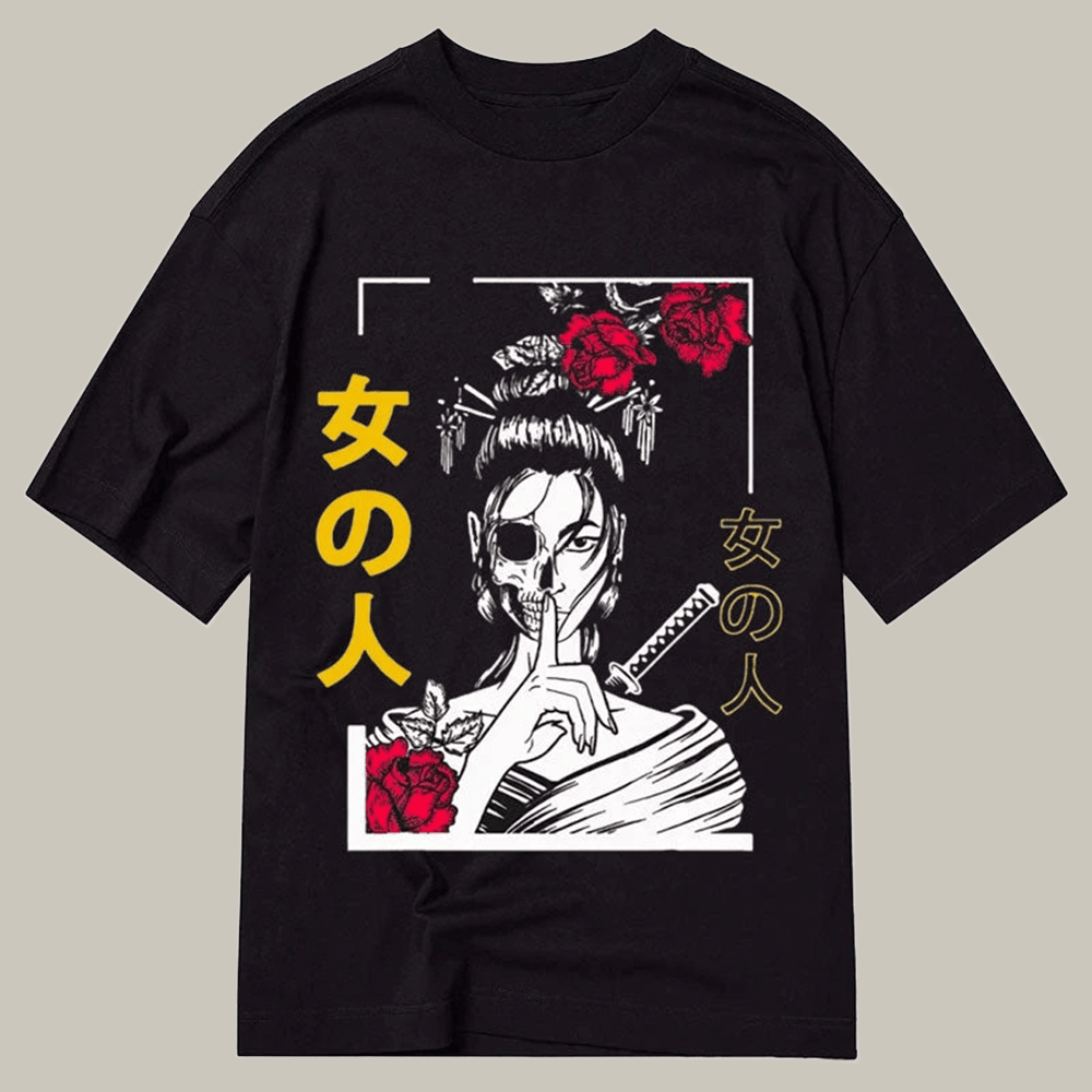 Japanese Samurai Geisha Skull Classic T-Shirt Japanese Art Shirt Meme Shirt Unique Gifts