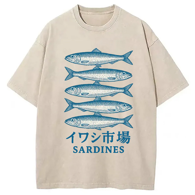 Japanese Sardines Market Washed T-Shirt Funny Aesthetic Trendy Apparel Gifts For Besties