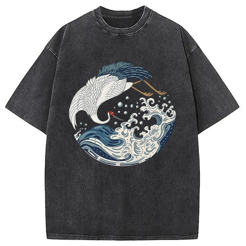 Japanese Sea Bird Washed T-Shirt Casual Oversized Outfit Style Gifts For Him Japanese Sea Bird Washed T-Shirt Casual Oversized Outfit Style Gifts For Him