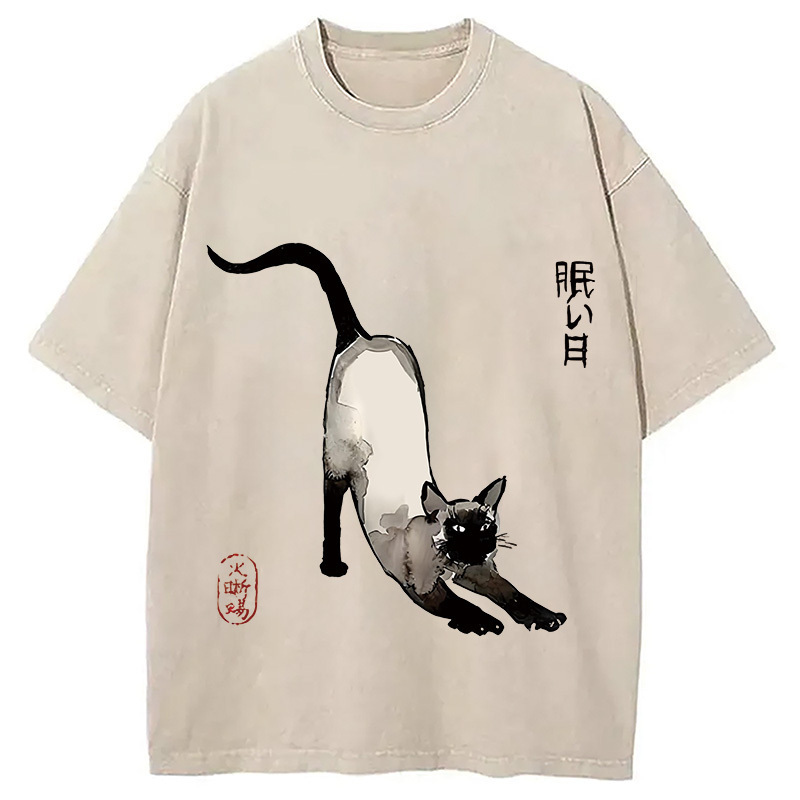 Japanese Siamese Cat Washed T-Shirt Classic Graphic Fashion Tee Gifts For Besties Japanese Siamese Cat Washed T-Shirt Classic Graphic Fashion Tee Gifts For Besties