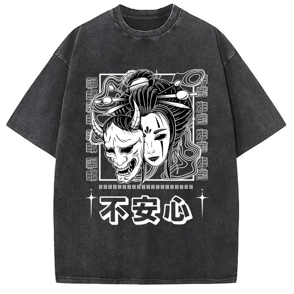 Japanese Skull And Women Washed T-Shirt Soft Cotton Daily Wear Tee Gifts For BFF