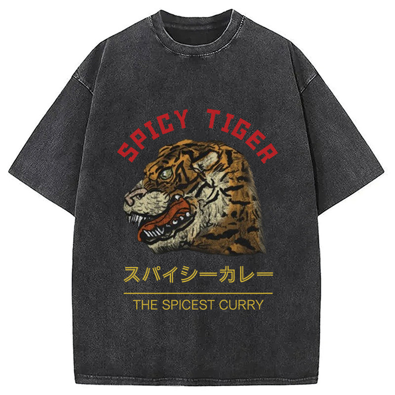 Japanese Spicy Tiger Curry Washed T-Shirt Soft Comfortable Daily T Shirt Gifts For Friends