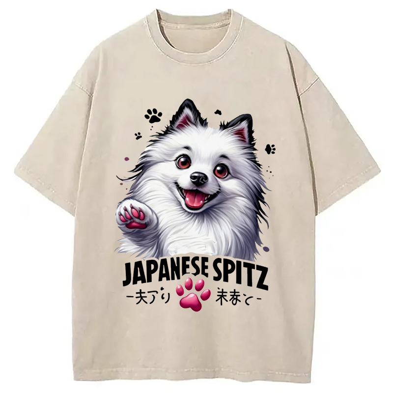 Japanese Spitz Washed T-Shirt Casual Vintage Everyday Look Gifts For BFF