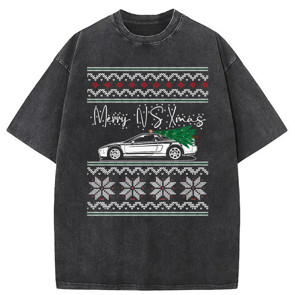 Japanese Sports Car JDM Christmas Washed T-Shirt Cool Urban Street Style Shirt Gifts For Friends