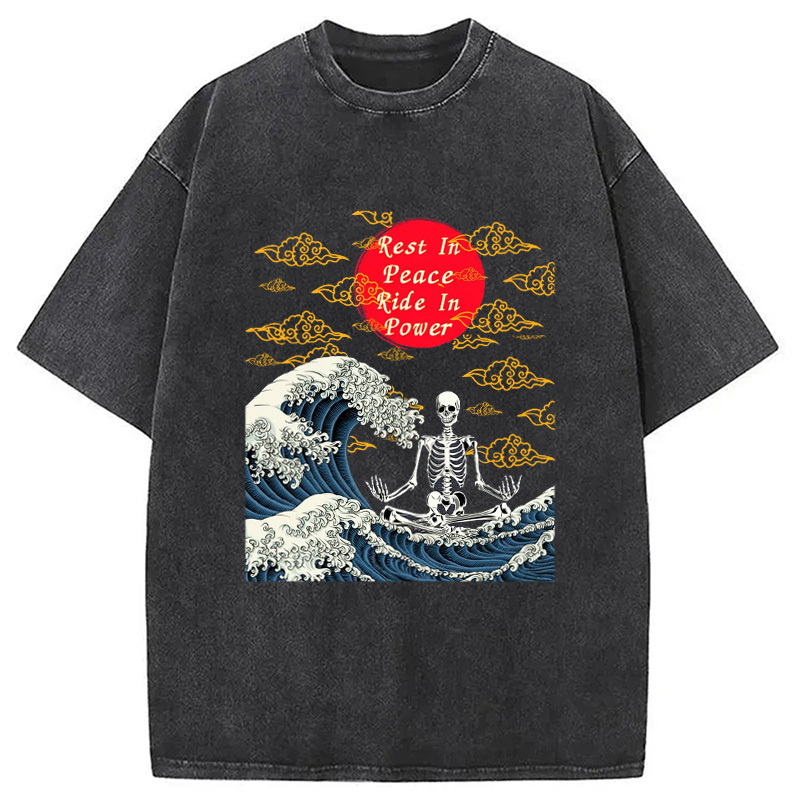 Japanese Streetwear Skeleton Washed T-Shirt Trendy Aesthetic Graphic Apparel Gifts For Besties
