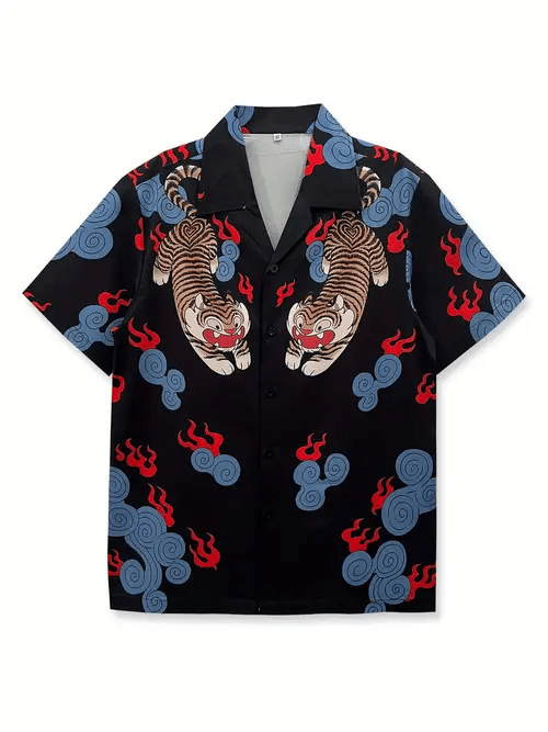 Japanese Stretching Tiger Hawaiian Shirt Japanese Art Clothing Gifts For Tiger Lovers