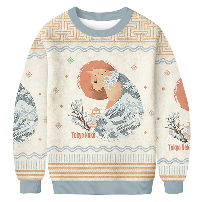 Japanese Style Cat Illustration Ugly Sweater Best Sweater Unique Gifts For Girlfriend