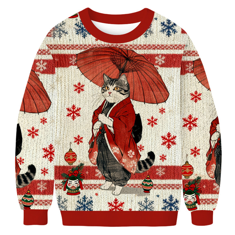 Japanese Style Funny Cat Meme Christmas Ugly Sweater Xmas Outfits Christmas Gift Ideas