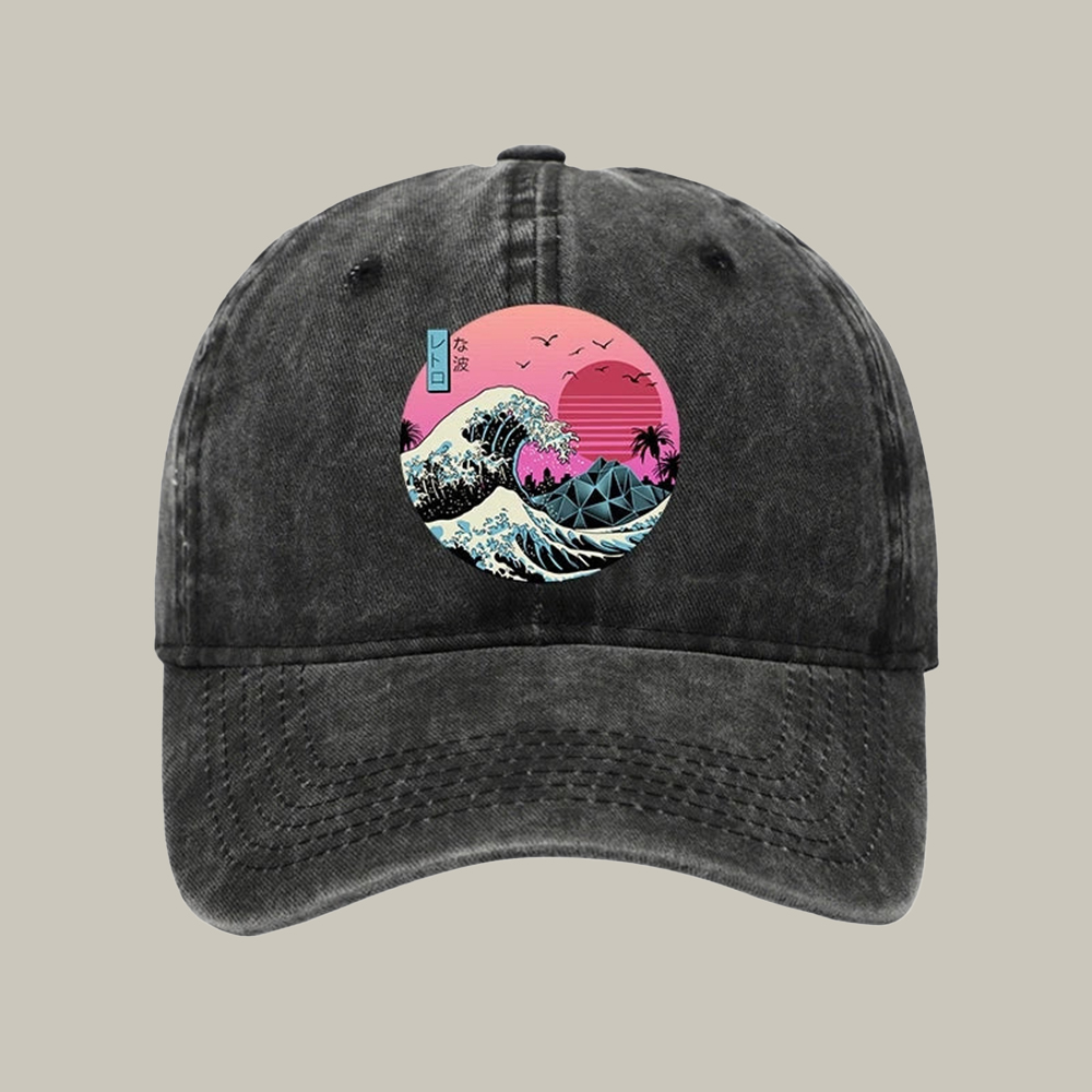 Japanese The Great Retro Wave Washed Cap Cool Baseball Caps Christmas Gifts For Boyfriend