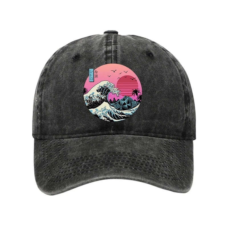 Japanese The Great Retro Wave Washed Hat Stylish Hat Perfect Gifts For Art Lovers