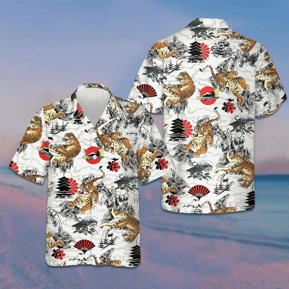 Japanese Tiger Tattoo Hawaiian Shirt Men's Button Down Shirts Gifts For Summer