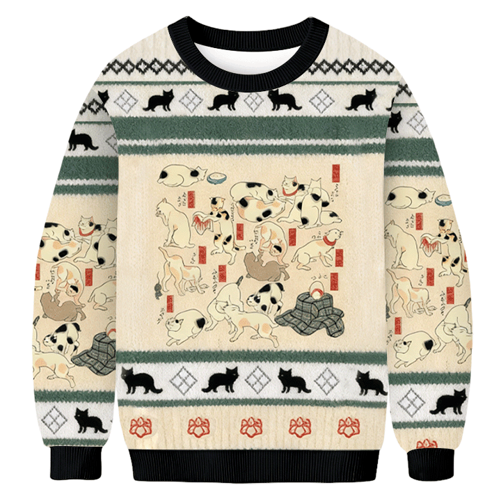 Japanese Tokyo Cat Ugly Sweater Animal Themed Trendy Fashion Cat Lover Gifts