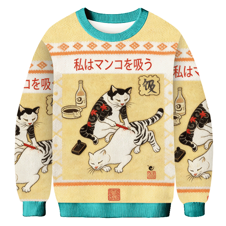 Japanese Tokyo Cat Ugly Sweater Japanese Art Unique Gifts For Boyfriend