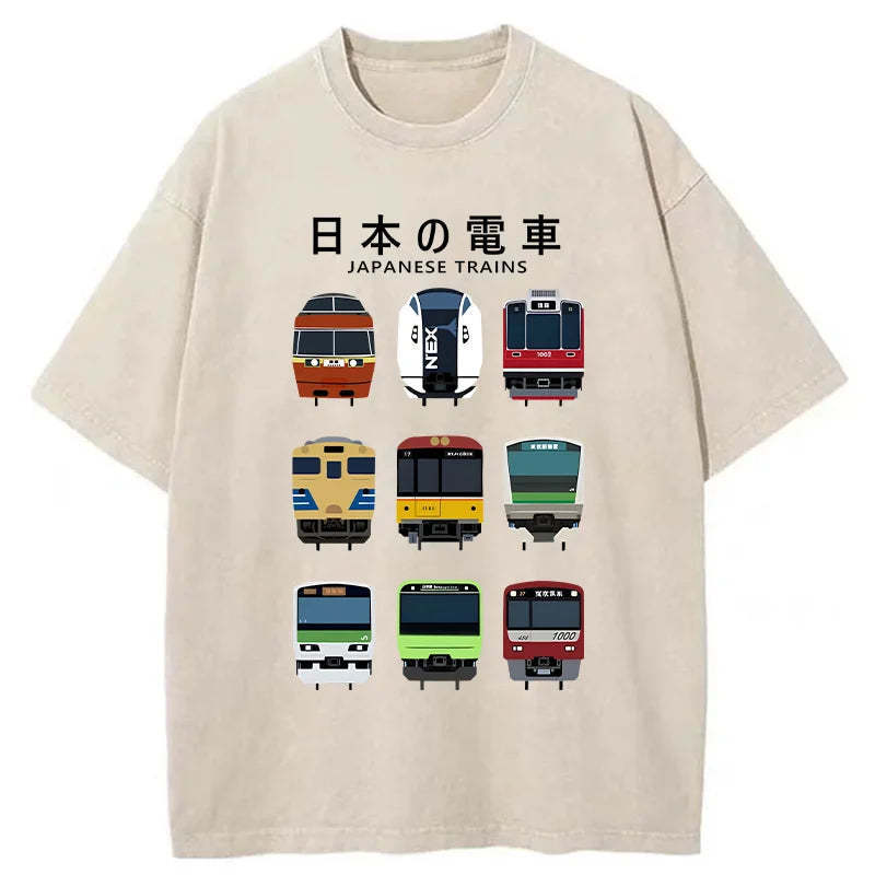 Japanese Train Collection Washed T-Shirt Retro Humor Outfit Idea Gifts For Brother