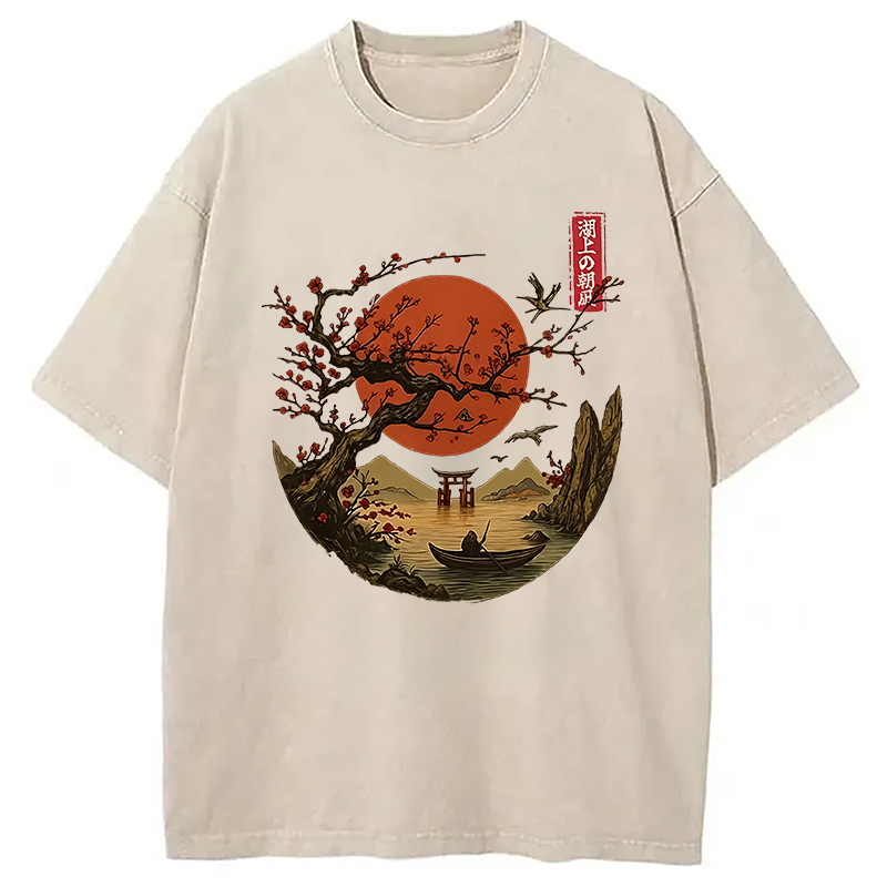 Japanese Tranquil Scenery Washed T-Shirt Unique Aesthetic Fashion Tee Gifts For Her Japanese Tranquil Scenery Washed T-Shirt Unique Aesthetic Fashion Tee Gifts For Her