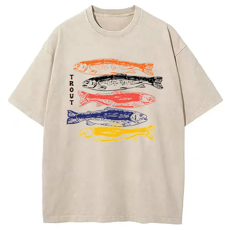 Japanese Trout Fish Washed T-Shirt Trendy Everyday Casual Outfit Gifts For BFF