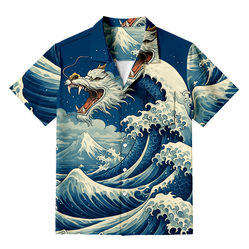 Japanese Ukiyoe Wave Dragon Hawaiian Shirt Japanese Art Shirt Gifts For Dragon Lovers