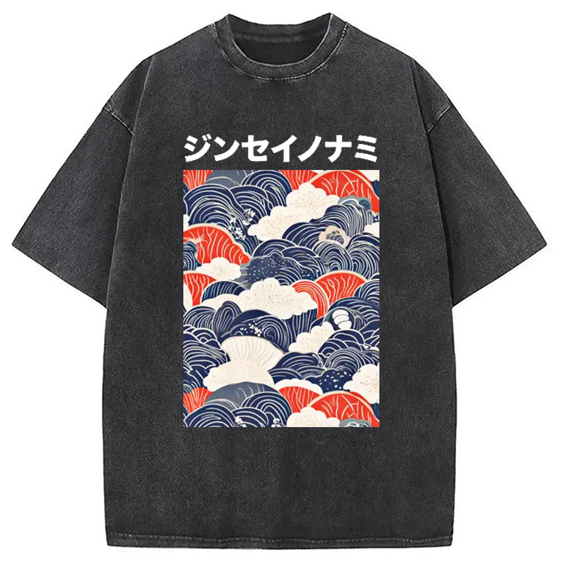 Japanese Wave Cloud Washed T-Shirt Soft Comfortable Daily T Shirt Gifts For Sister