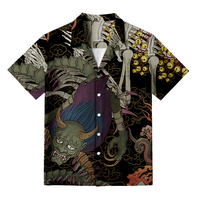 Japanese Yokai And Skeletons Aloha Hawaiian Shirt Yokai Shirt Gifts For Demon Lover