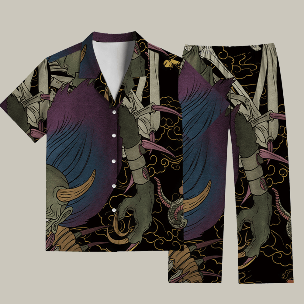 Japanese Yokai And Skeletons Pajama Set Cool Christmas Clothing Best Christmas Gifts For Women