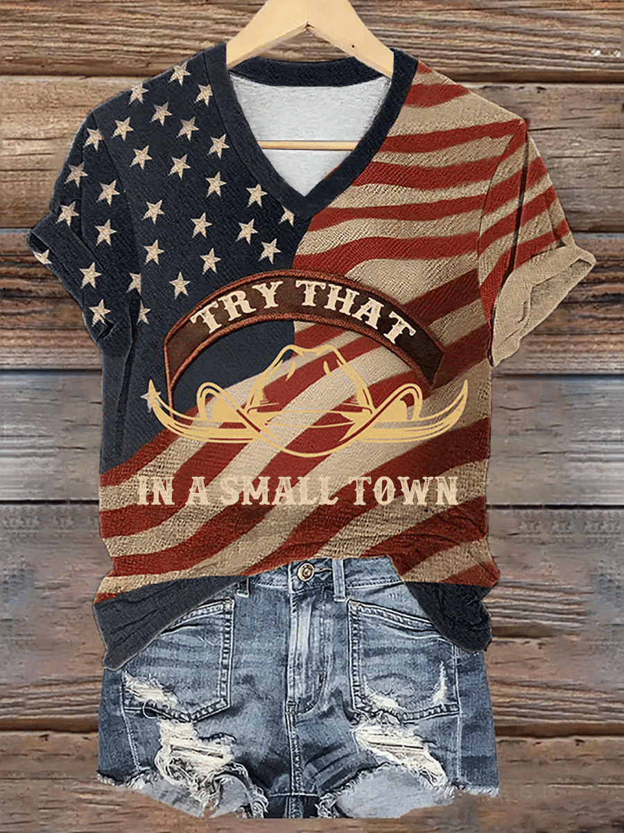 Jason Aldean Merch Try That In A Small Town V-Neck Shirt American Flag Graphic Gift Ideas