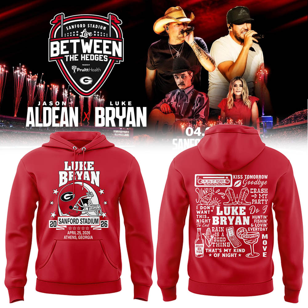 Jason Aldean x Luke Bryan Between The Hedges Hoodie Georgia Bulldogs Apparel Football Gear