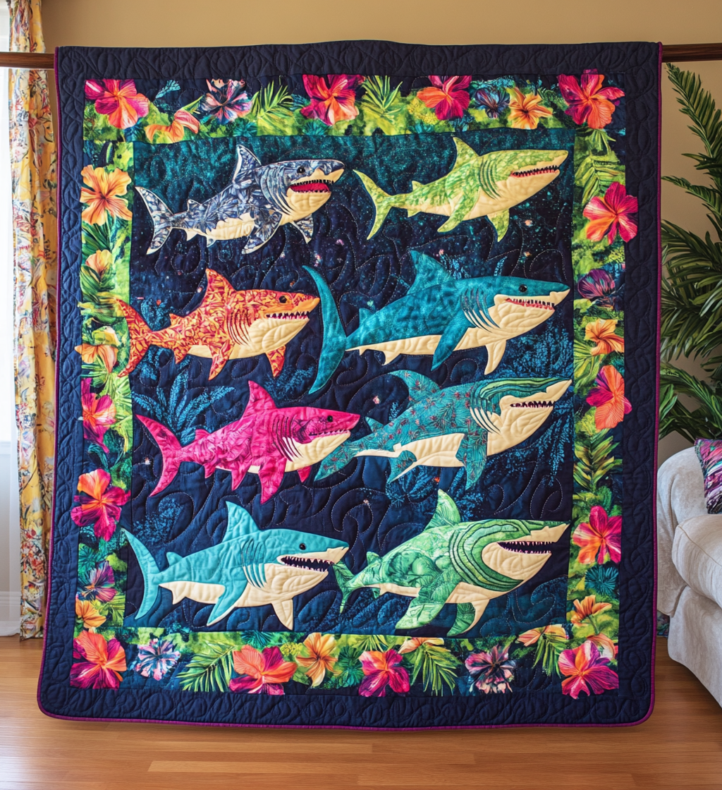 Jaw Fiesta Quilted Blanket Shark Gifts For Adults
