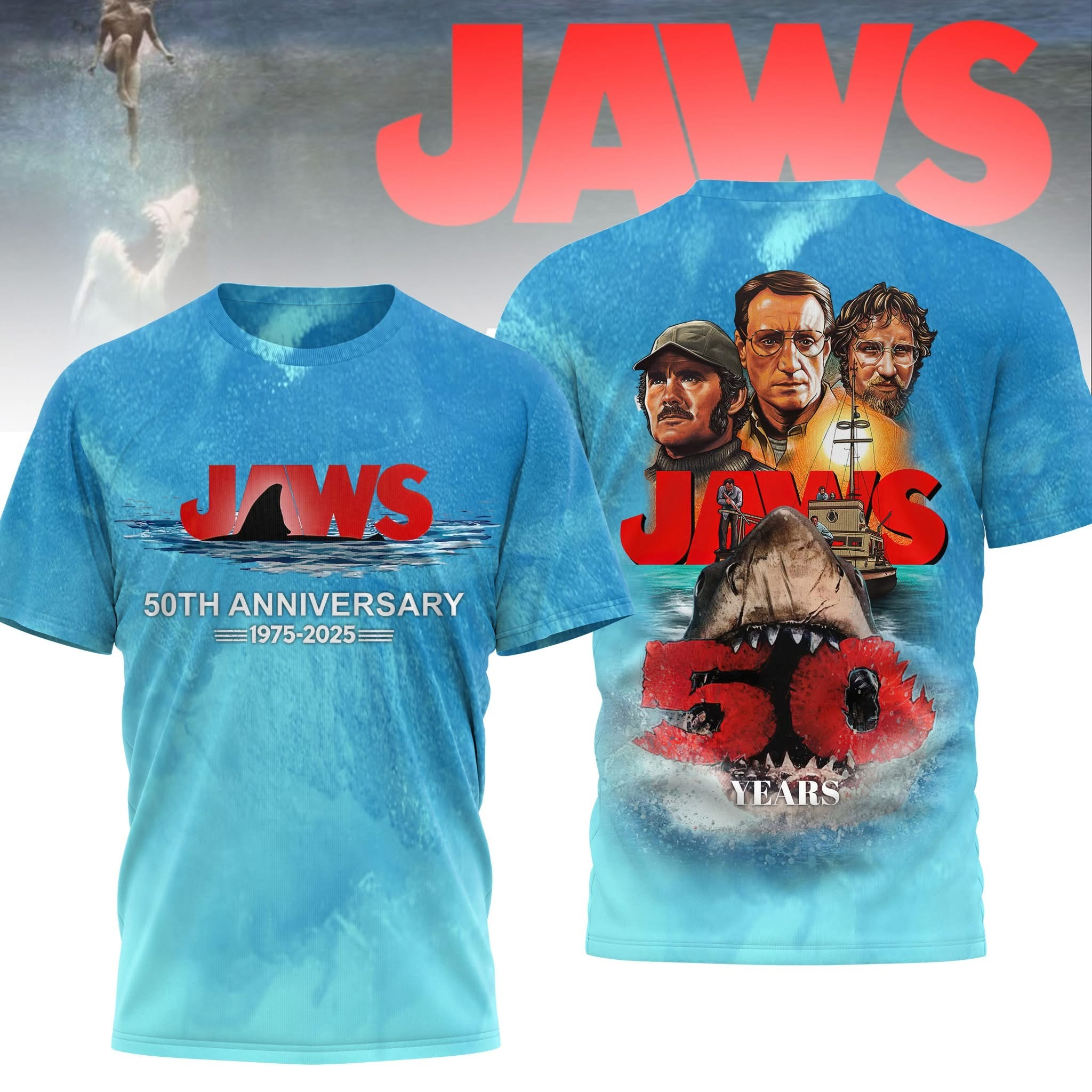 Jaws 50Th Anniversary 1957 2025 T-Shirt Themed Jaws Movie Gifts For Fans For Him