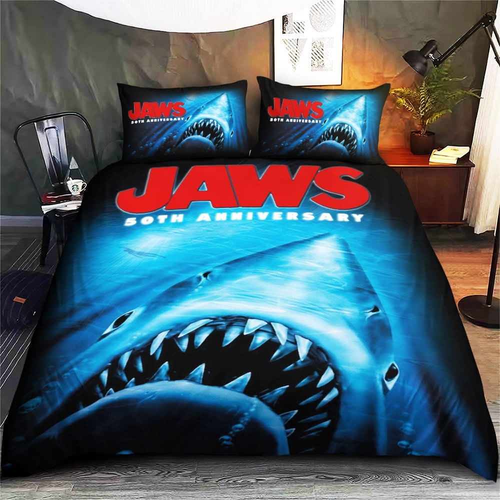 Jaws 50Th Anniversary 1975 2025 Bedding Set Movie Jaws Merchandise Gifts For Jaws Fans