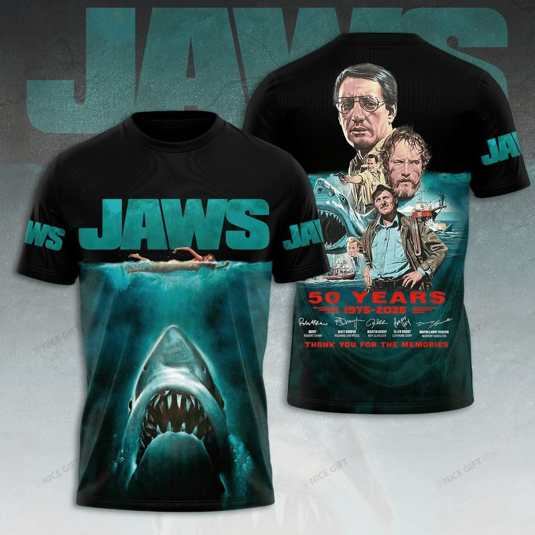 Jaws 50Th Anniversary 1975 2025 T-Shirt Thank You For The Memories Jaws Apparel Fan Gifts