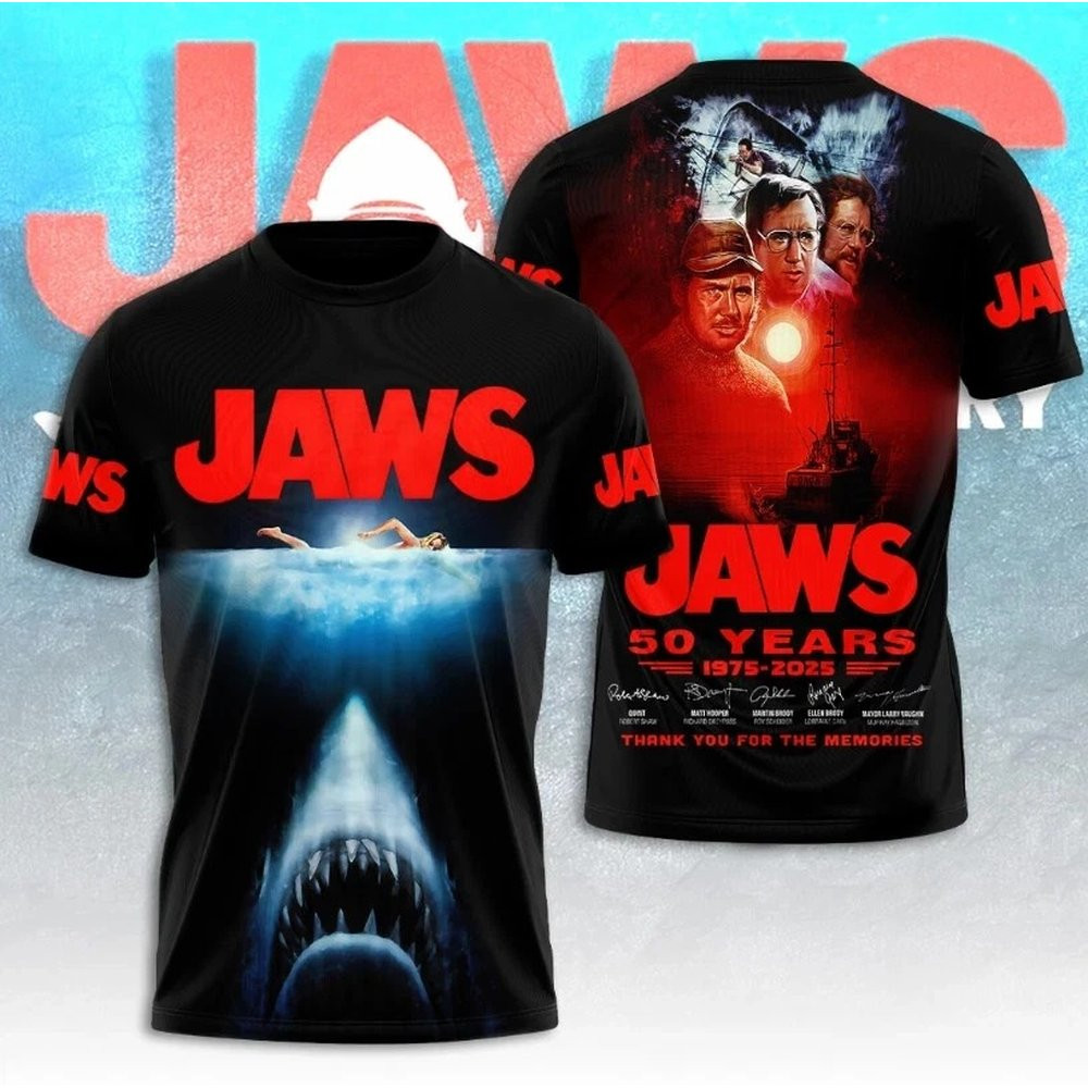 Jaws 50Th Anniversary 1975-2025 Thank You For The Memories T-Shirt Fans Gifts