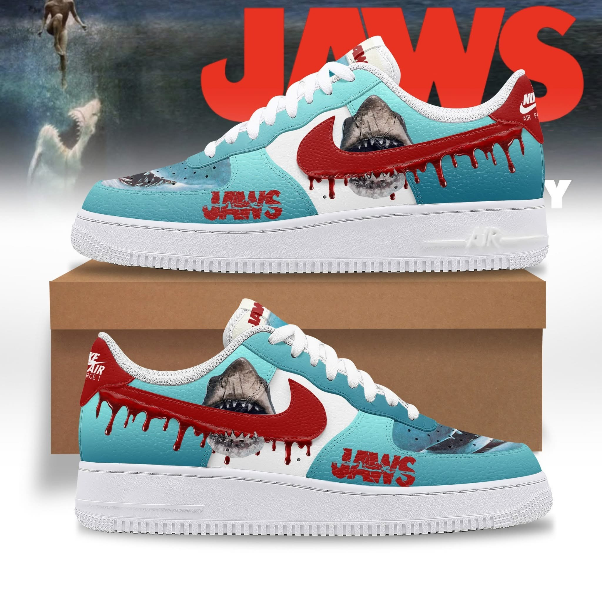 Jaws Air Force 1 Shoes Merchandise Sneakers Themed Movie Best Gifts For Jaws Fans