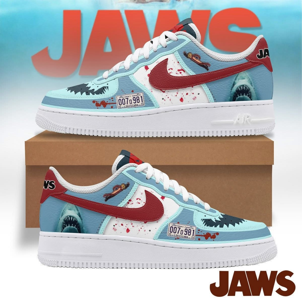 Jaws Air Force 1 Shoes Merchandise Sneakers Themed Movie Unique Gifts For Jaws Fans