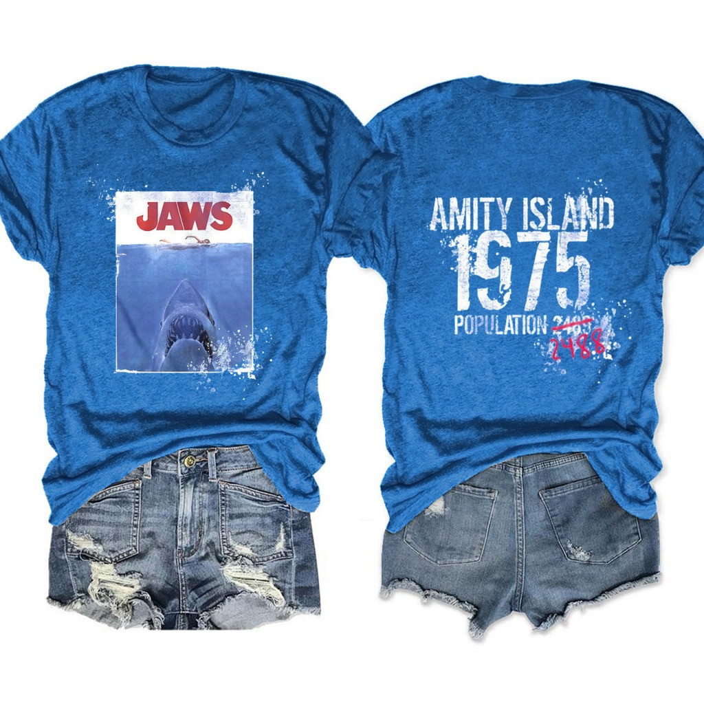 Jaws Amity Island 1975 Population 1488 T-Shirt Jaws Movie Fan Themed Gifts