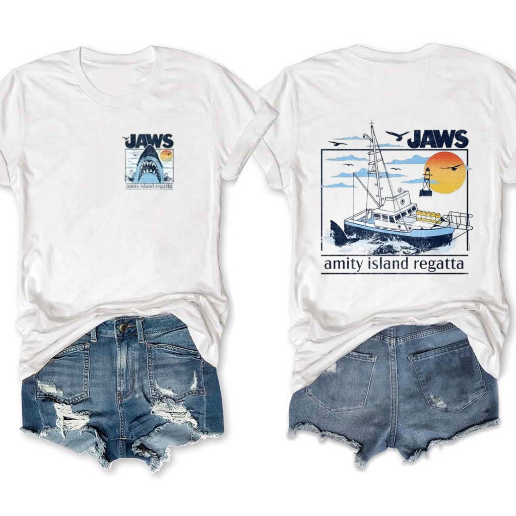 Jaws Amity Island Regatta Womens T-Shirt Theme Movie Apparel Merch Gifts For Jaws Fans