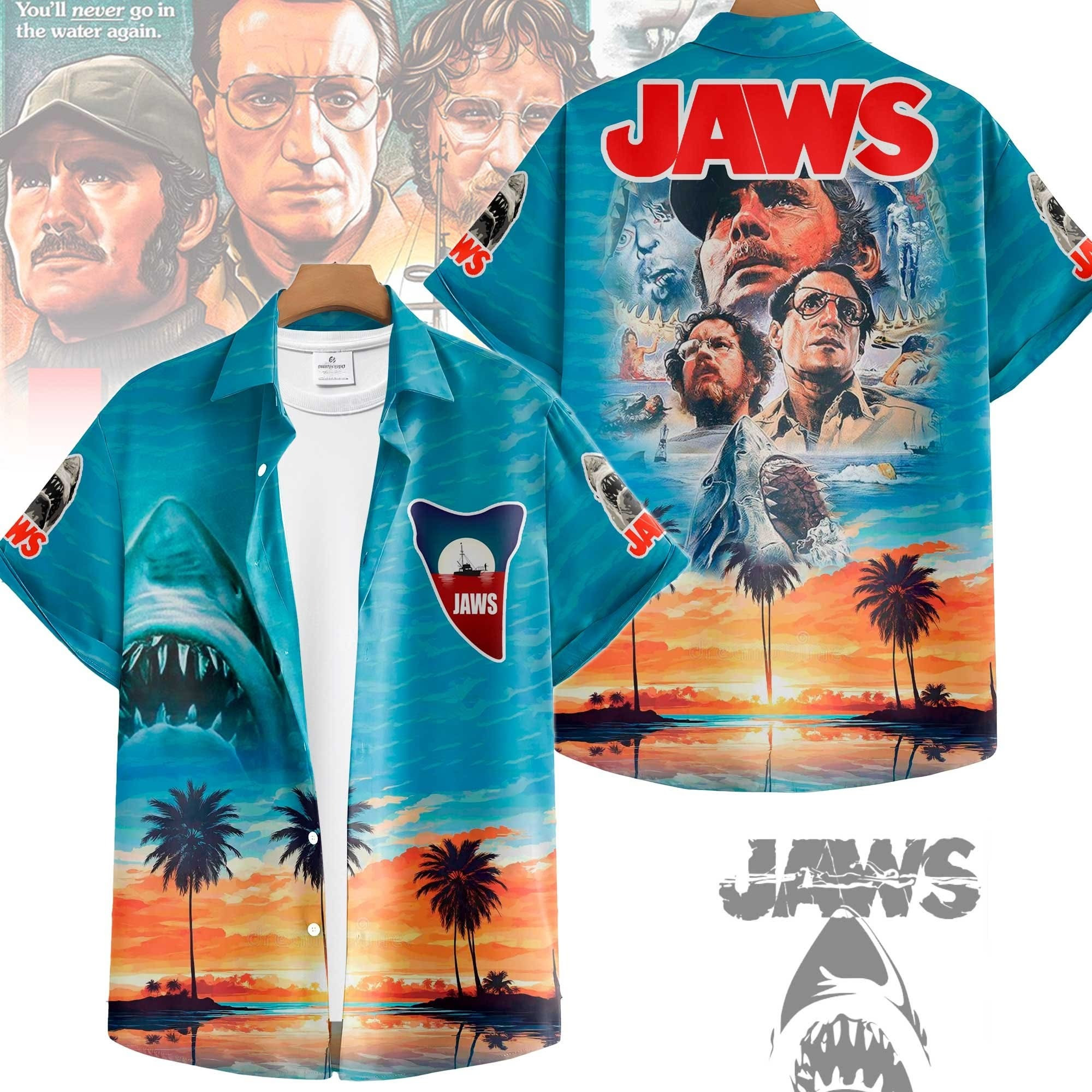 Jaws Hawaiian Shirt Movie Jaws Merchandise 1975 Apparel Themed Gifts For Fans