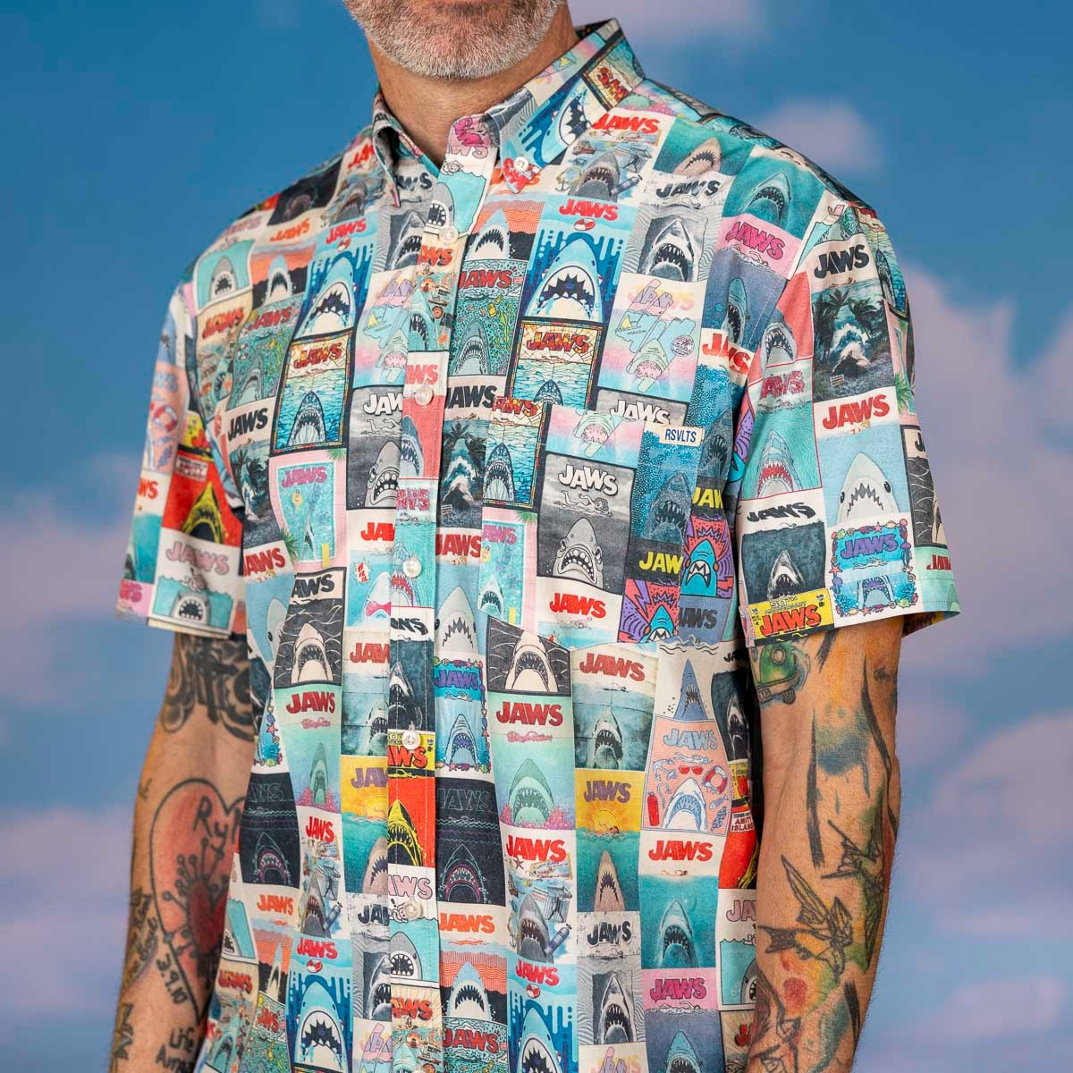 Jaws Hawaiian Shirt Short Sleeve Button Up Aloha Shirt Themed Movie Jaws Fan Merch