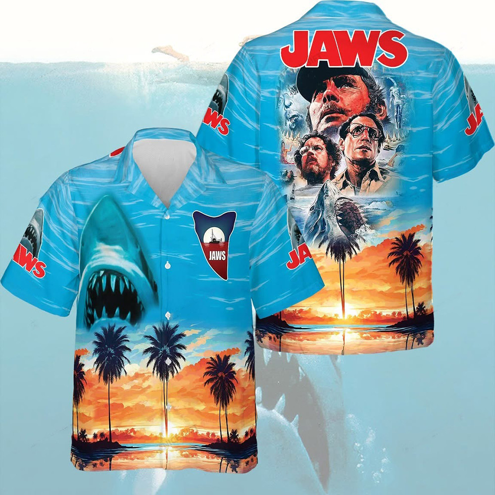 Jaws Hawaiian Shirt Summer Holiday Aloha Shirt Themed Movie Fan Jaws Merch Gifts
